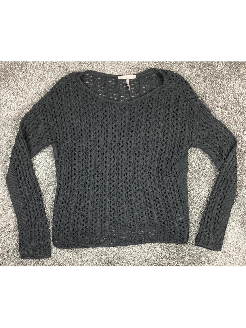 Halston Heritage Sweater Open Knit Women's Black Alpaca Wool Blend Sz XL
